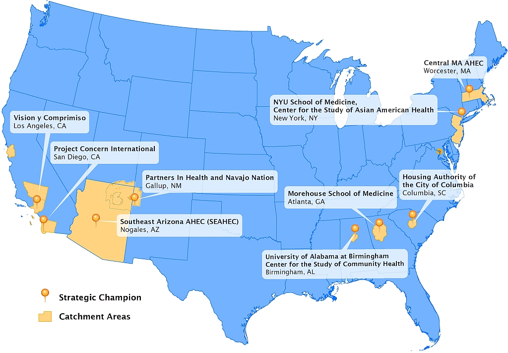 locations of all 9 strategic champions on US map