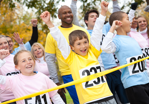 Three kids near race starting line