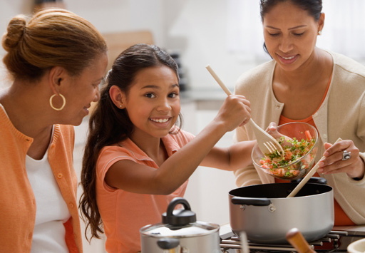 Family cooking a healthy meal