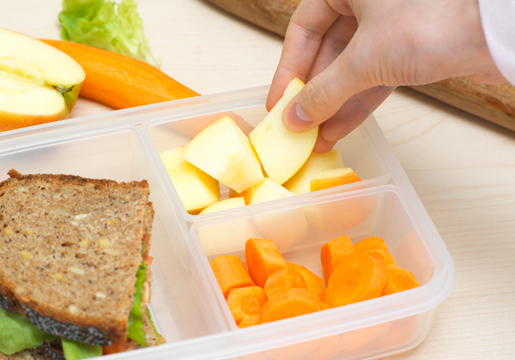 Container with sandwich and fruit