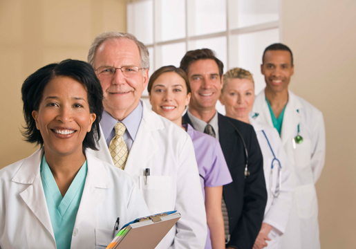 Six doctors standing in line