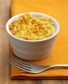 Classic macaroni and cheese in a small bowl