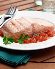 Poached salmon on a plate