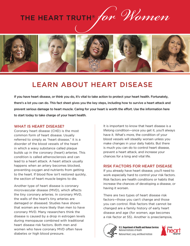 The Heart Truth For Women Learn About Heart Disease Fact Sheet Nhlbi